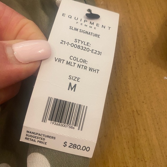 Equipment Women’s Silk Olive Sage Polka Dot Button-Down Long sleeve Shirt New M - Picture 10 of 14